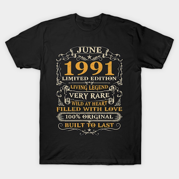 30th Birthday Gift 30 Years Old Retro Vintage June 1991 T-Shirt by denvau123